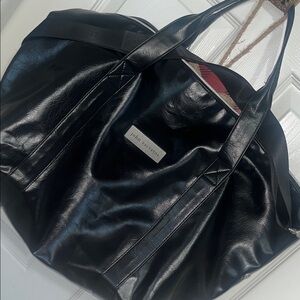 John Varvatos Shiny Black  Leather Carryall bag